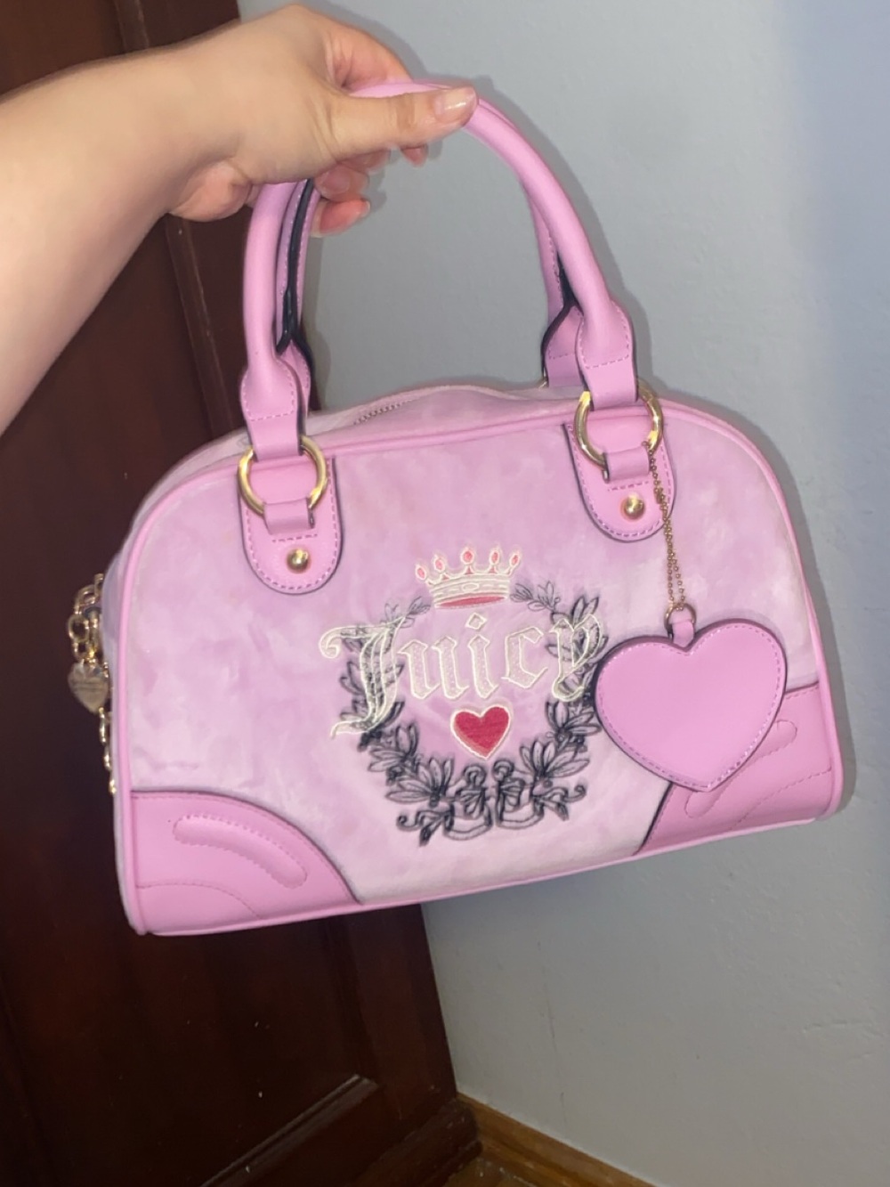 Juicy Couture Light Pink Heart Charm Satchel